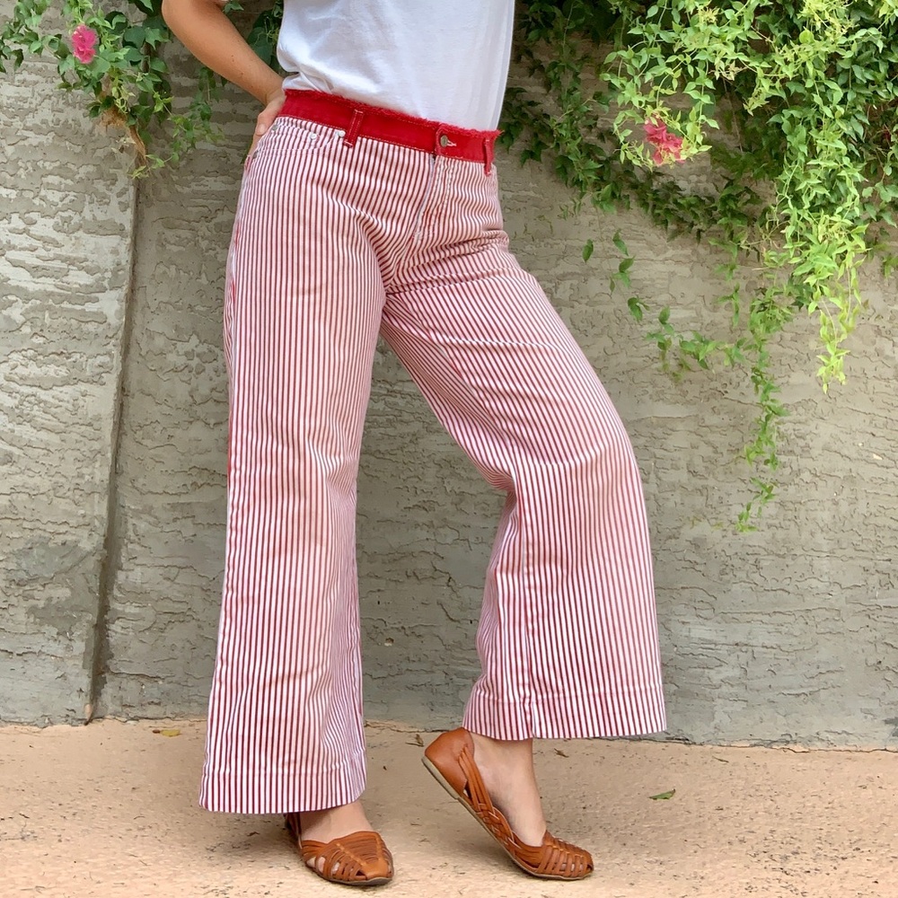 No Boundaries Red Pin Stripe Wide Leg Crop Pants - Picture 2 of 7